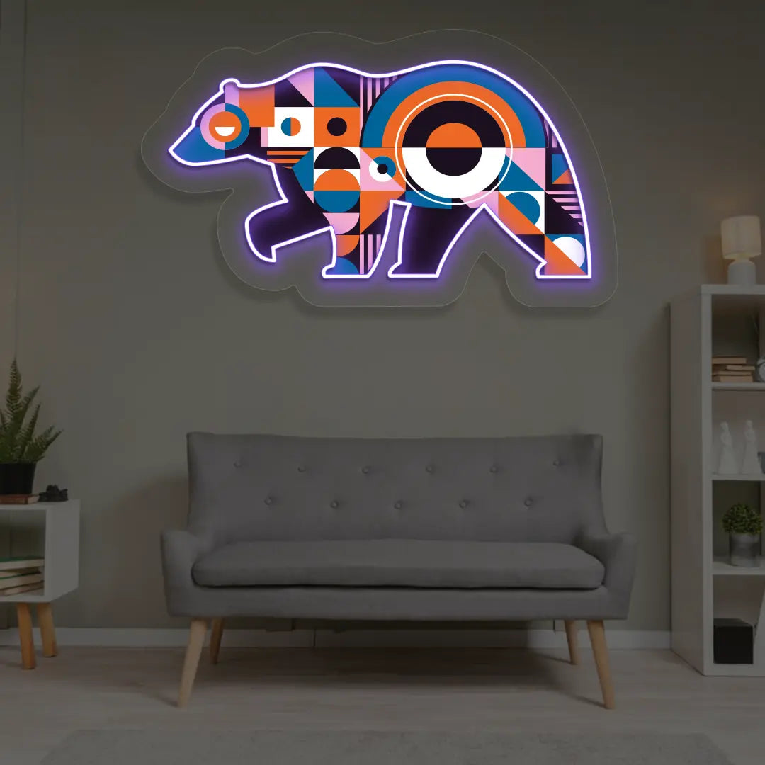 Chroma Bear Abstract Neon Artwork Sign in purple color