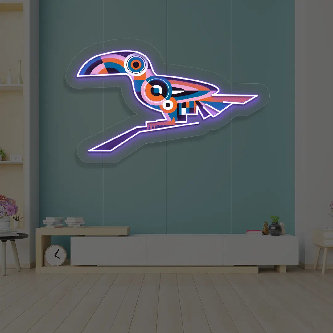 Toucan Harmony Abstract Neon Artwork Sign in Purple color