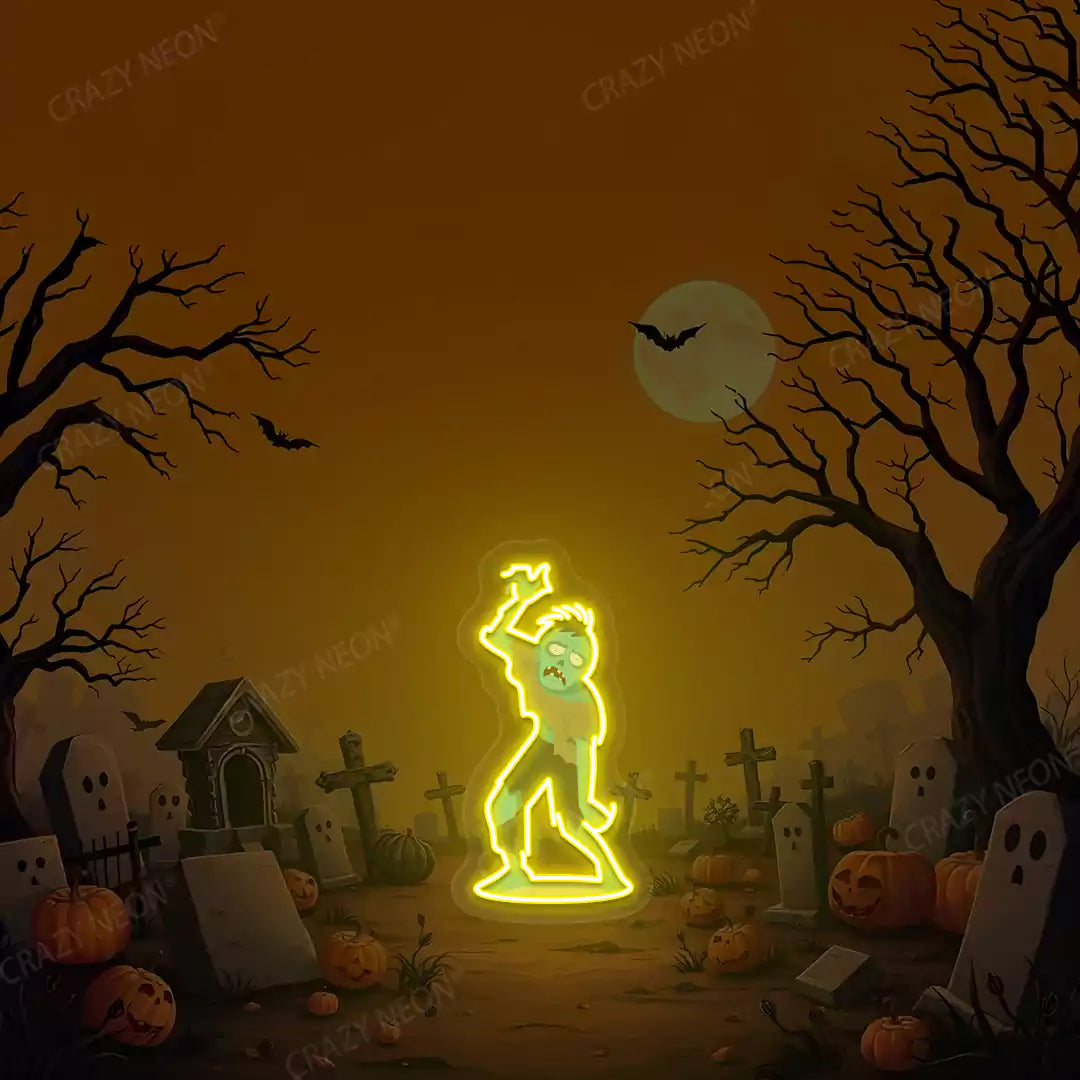 Graveyard Zombie Neon Artwork | Yellow