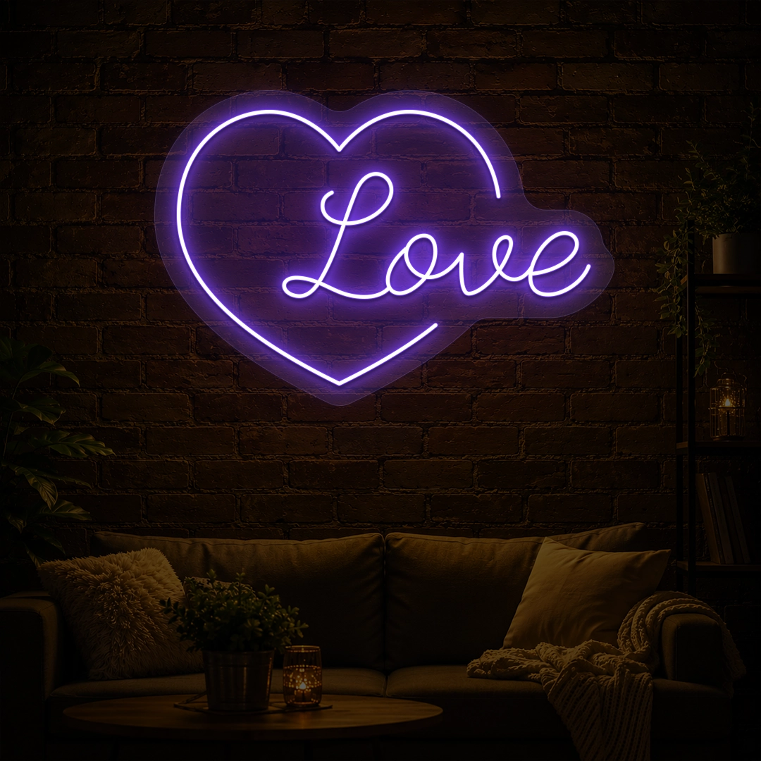 Heart of Love Neon Sign in Purple color