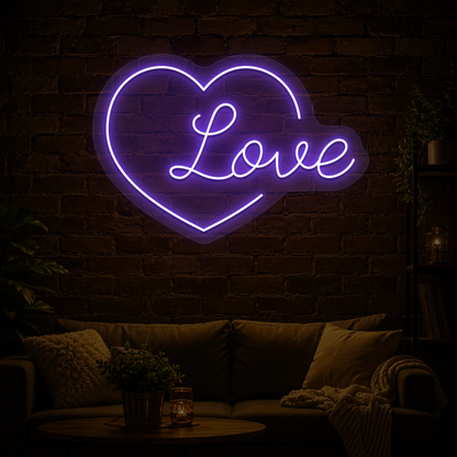 Heart of Love Neon Sign in Purple color