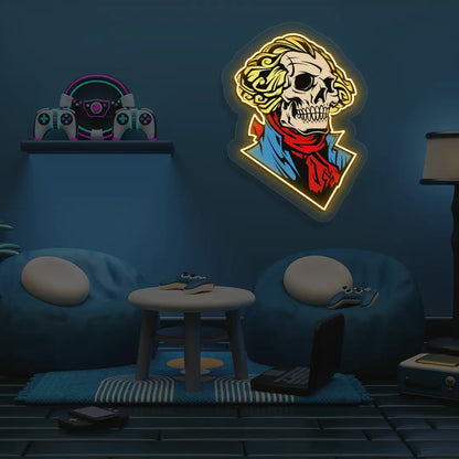 Washington Skull Neon Artwork in yellow color