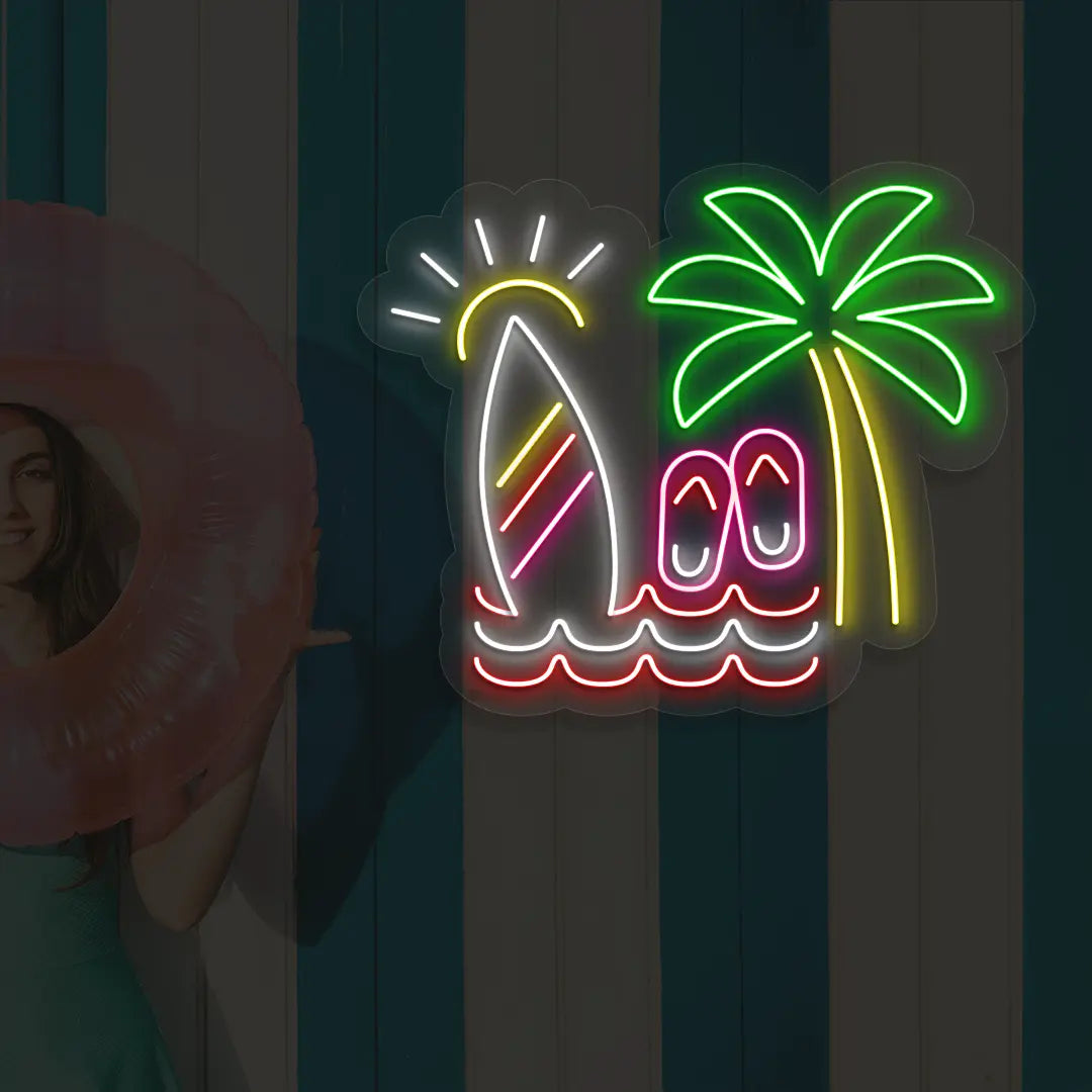 Surfboard Vibes Neon Sign in Red color