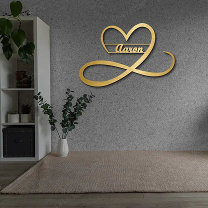Infinity Heart Name Metal Monogram in Golden Colour 