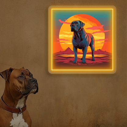Sunset Canyon Mastiff Dog Neon Artwork in Orange Color