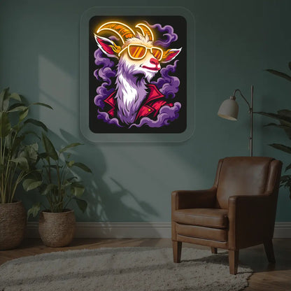 Stylish Goat with Sunglasses Neon Artwork in Orange Color