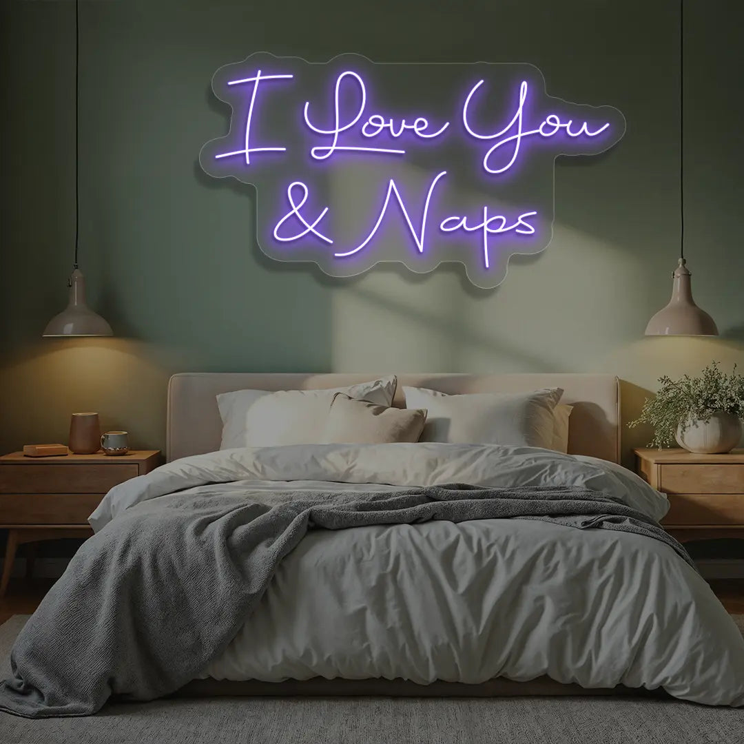 I Love You & Naps Neon Sign in Purple color
