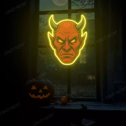 Devil Head Neon Artwork | Yellow