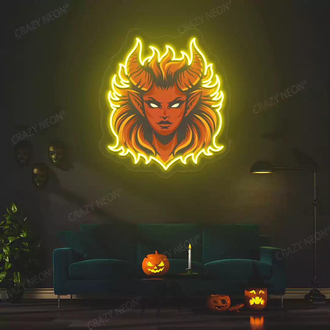 Fiery Demon Mane Neon Artwork | Yellow