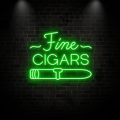 green Fine cigars retro bar vintage neon sign mounted on a wall