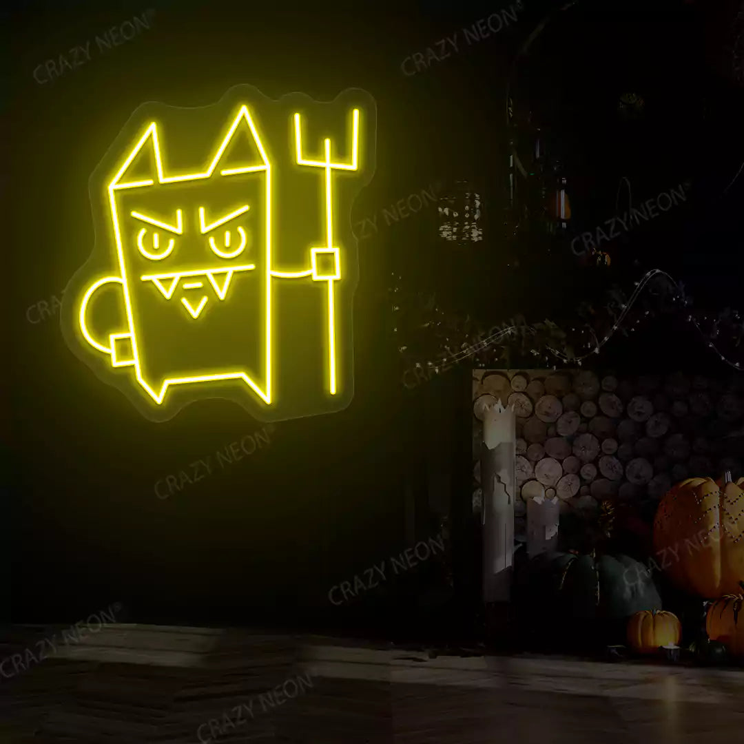 Devil Cat Neon Sign | Yellow