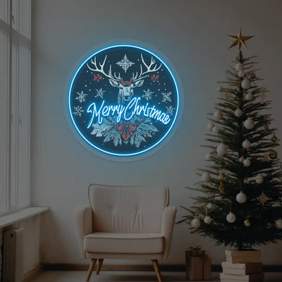 Reindeer Glow Christmas Decor Neon Artwork | Iceblue