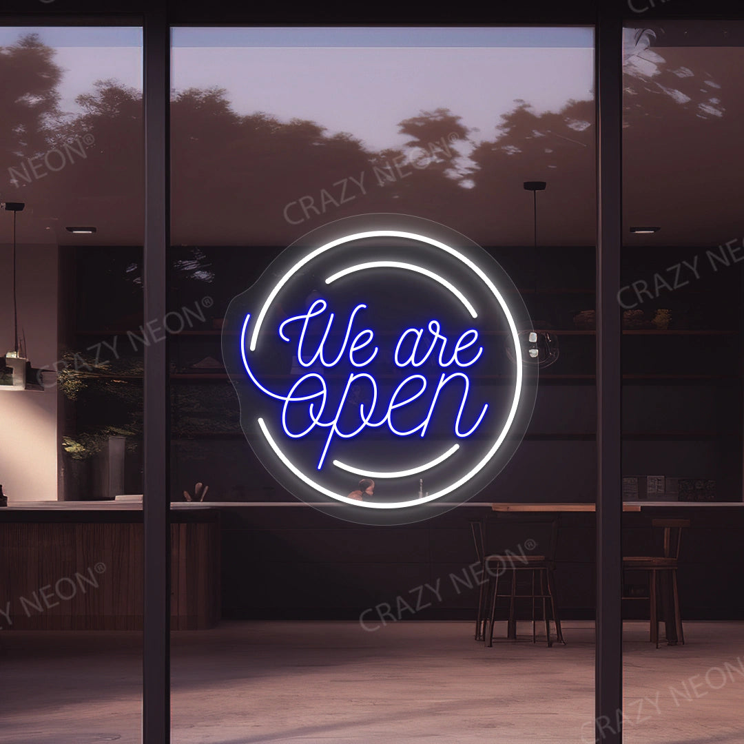 We Are Open Multicolor Round Sign | Blue