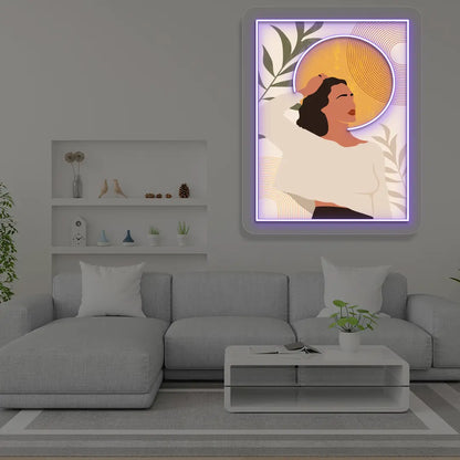 Sun-Kissed Portrait Abstract Neon Artwork Sign in Purple color