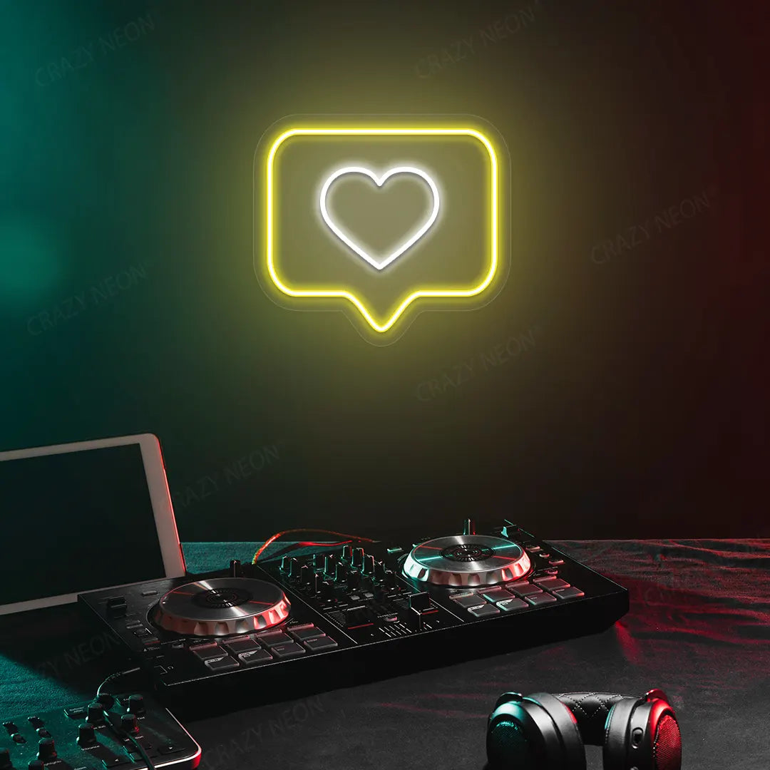 Like Heart Neon Sign in Yellow Color Mounted on a wall 
