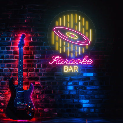 Karaoke Bar Night Neon Sign in Yellow and pink colour mounted on wall