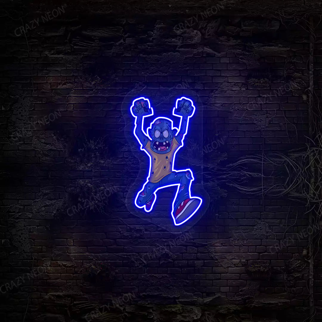 Angry Zombie Attack Neon Artwork | Blue