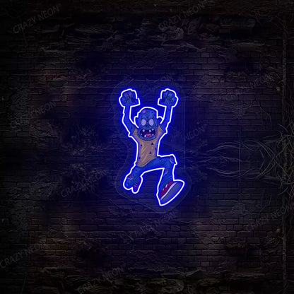 Angry Zombie Attack Neon Artwork | Blue