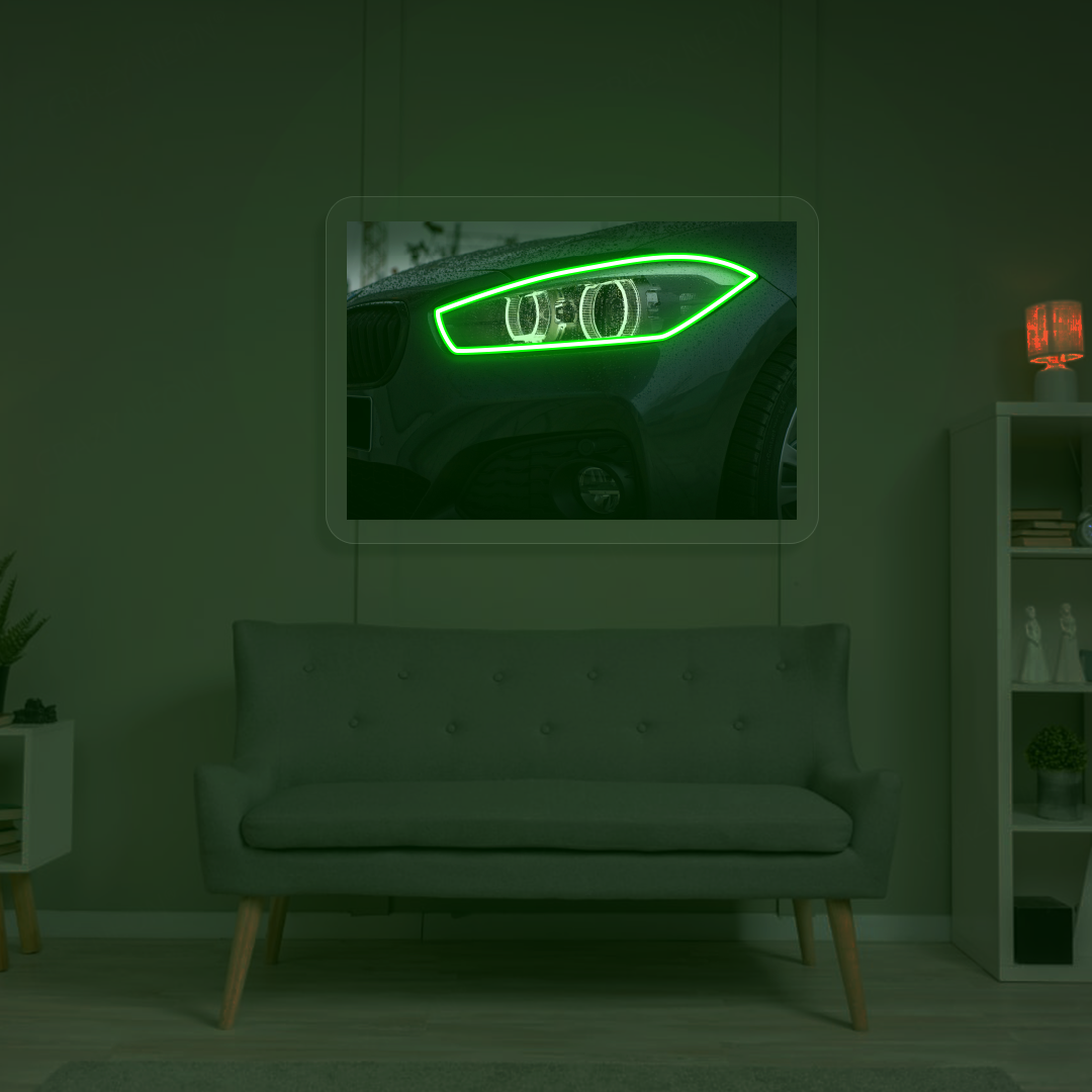 Black BMW Headlight Neon Artwork | Green
