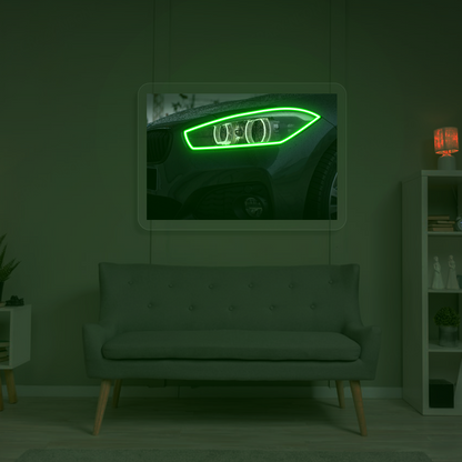 Black BMW Headlight Neon Artwork | Green