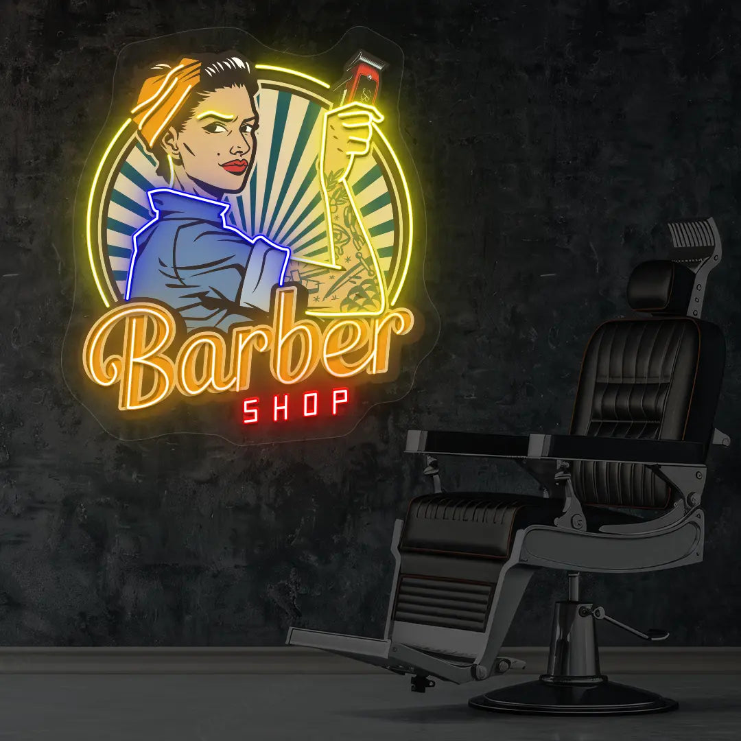 Women Barber Shop Neon Artwork in Yellow Colour Mounted on Wall 