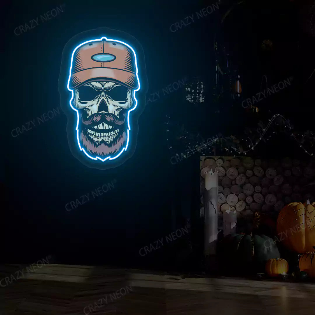 Hipster Skull Neon Artwork | Iceblue