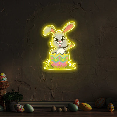 Easter Bunny in Egg Neon Artwork in yellow color