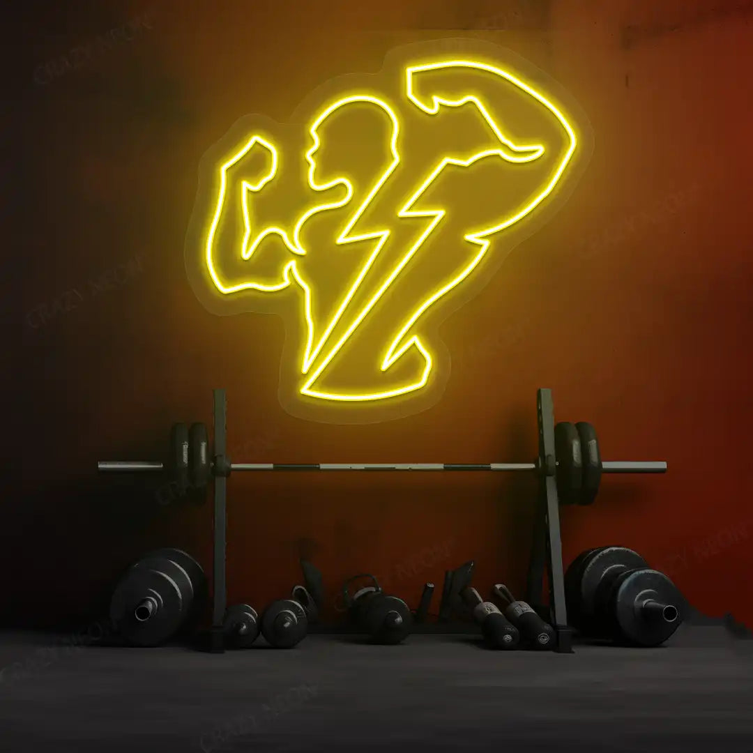 yellow thunder bolt physique neon sign mounted on a wall