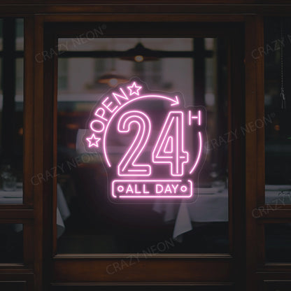 Open 24 Hours All Day Sign | Pink