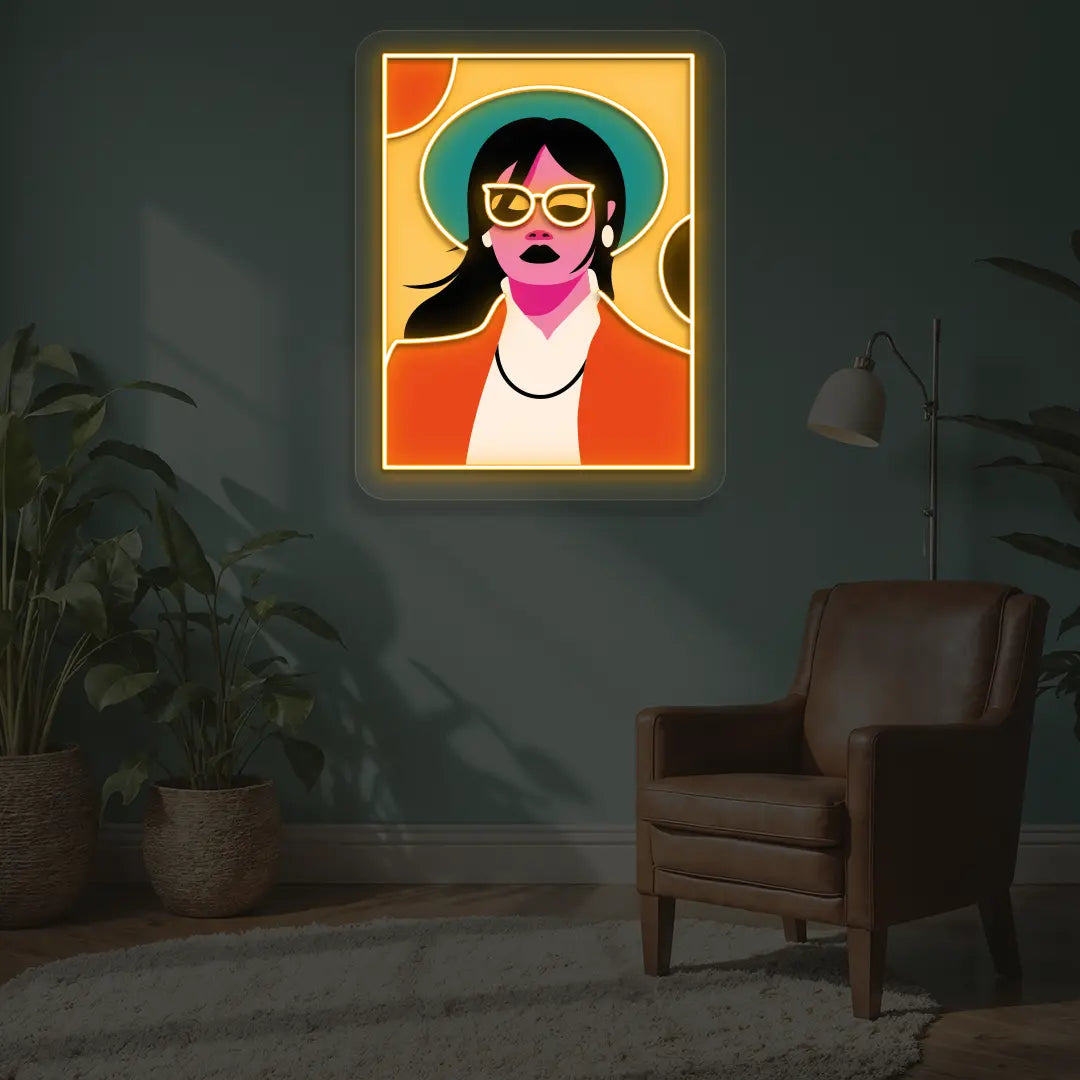 Pop Art Women Neon Artwork in Yellow color