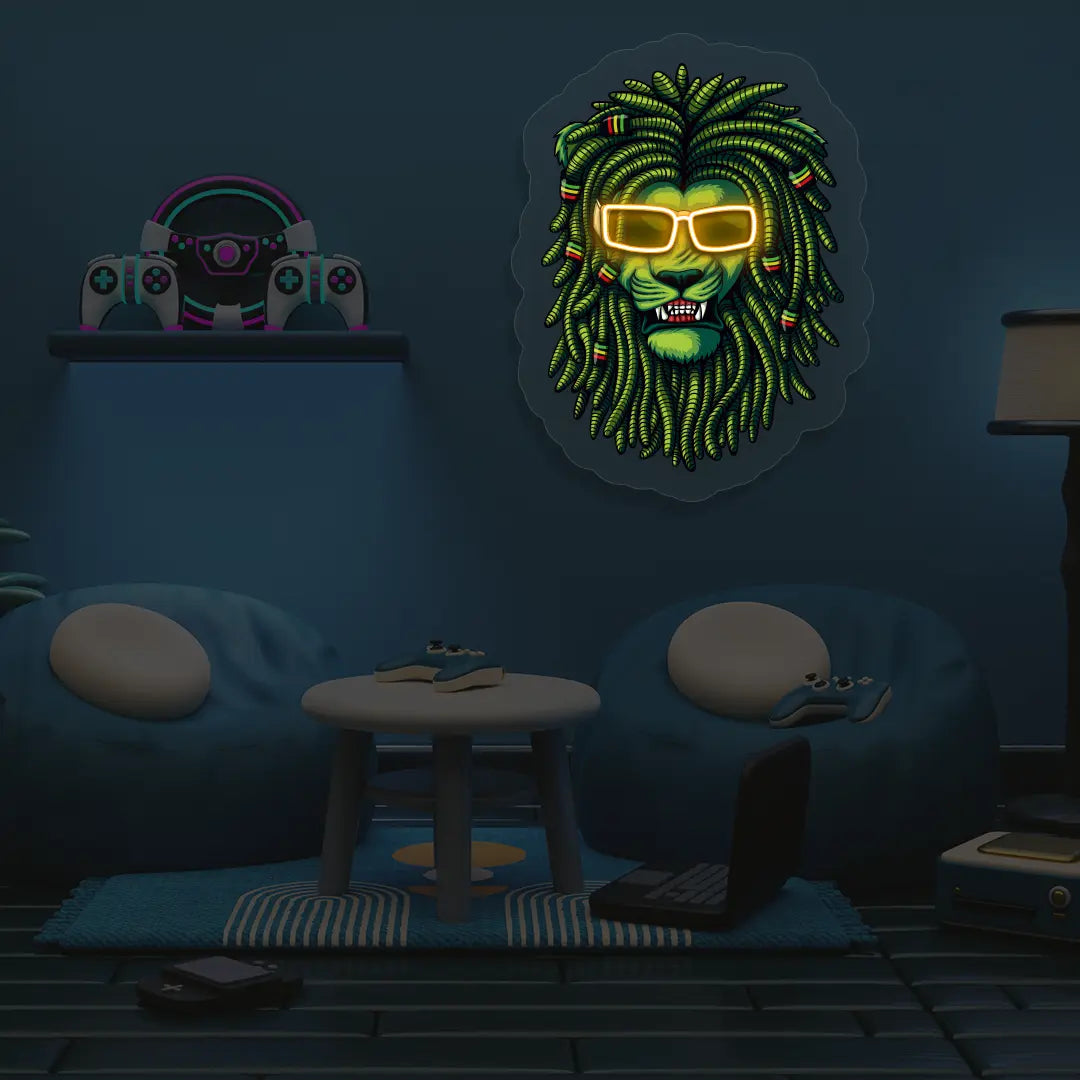 Lion Green Dreadlocks Neon Artwork in orange Color
