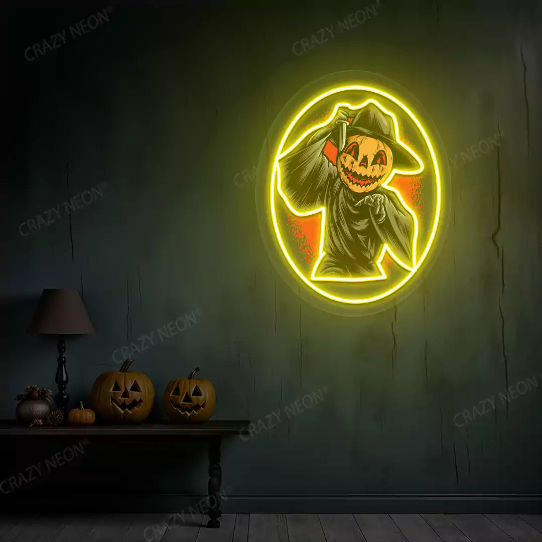 Pumpkin Reaper Neon Artwork | Yellow