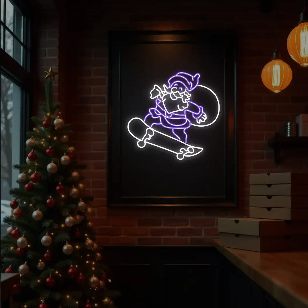 Skater Santa Neon Sign | Purple