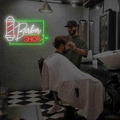 Barber Shop Pole Neon Sign in Green color