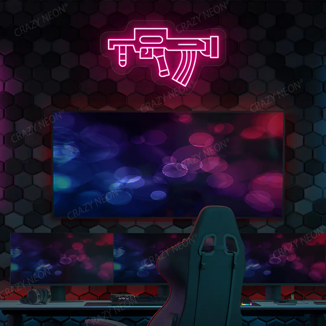 Groza Gaming Gun Neon Sign in Pink color