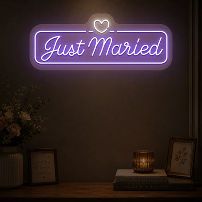 Just Married Heartbound Wedding Neon Sign in purple color