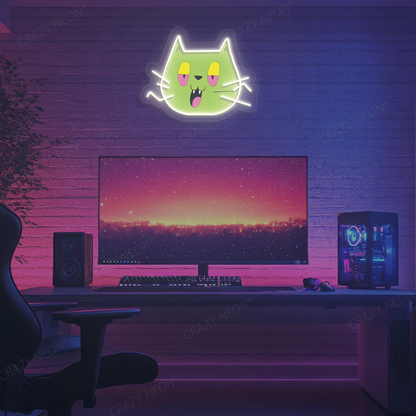 Blunt Cat Neon Artwork | White