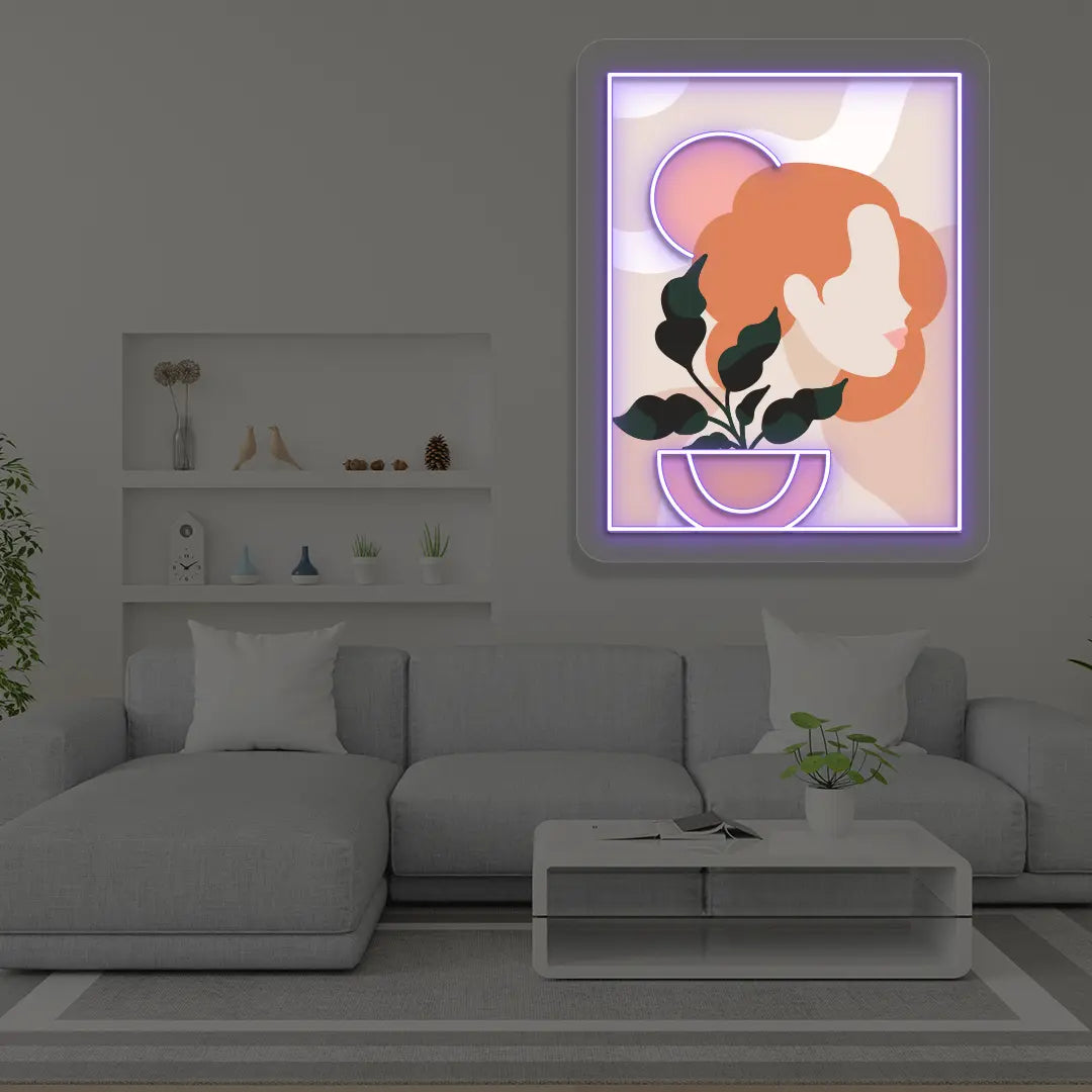 Flora Portarit Abstract Neon Artwork Sign in Purple color