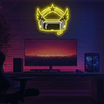 VR Powered Headphone Neon Artwork in Yellow color