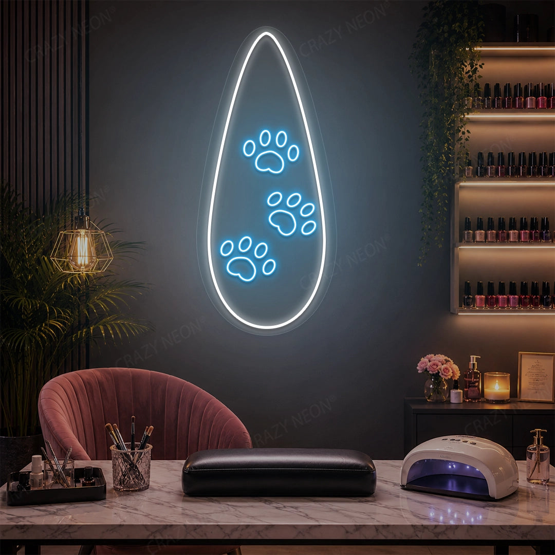 Polished Paw Nail Neon Sign in iceblue color