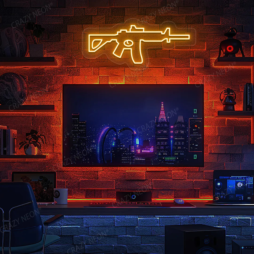 M416 Gaming Gun Neon Sign in Orange color