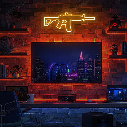 M416 Gaming Gun Neon Sign in Orange color