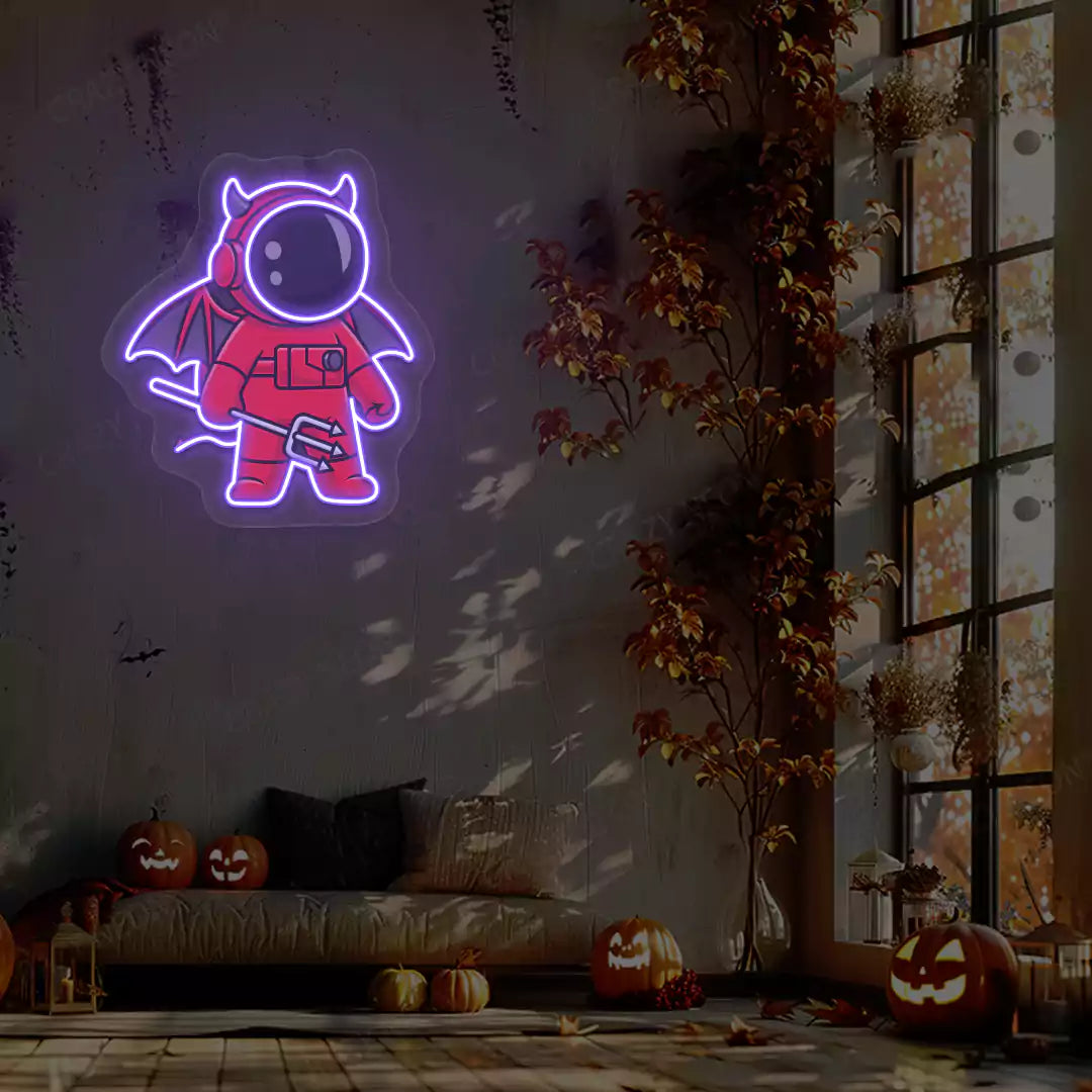 Devil Astronaut Neon Artwork | Purple