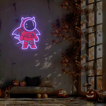 Devil Astronaut Neon Artwork | Purple