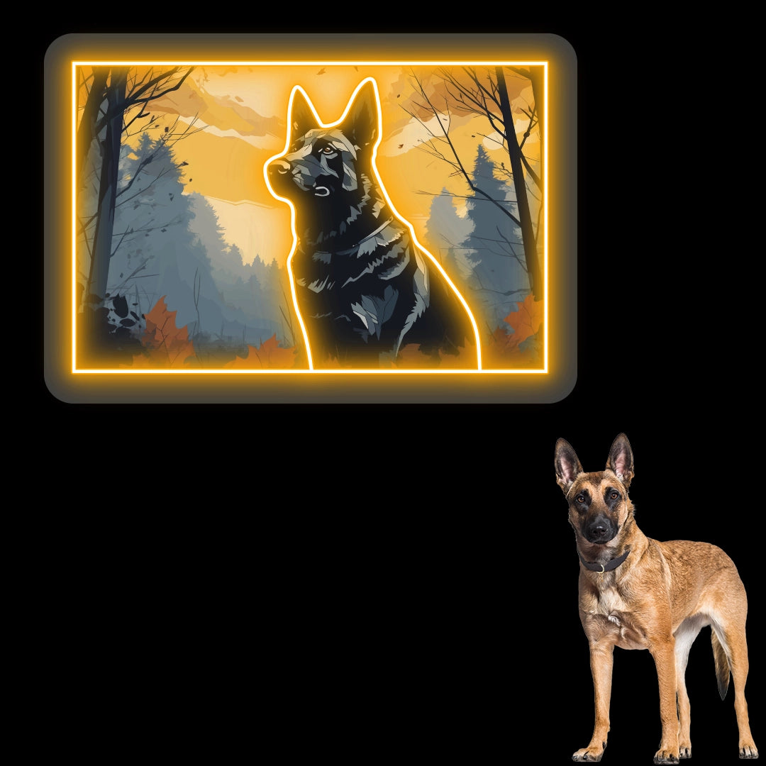 Misty Woods German Shepherd Neon Artwork in Orange LED