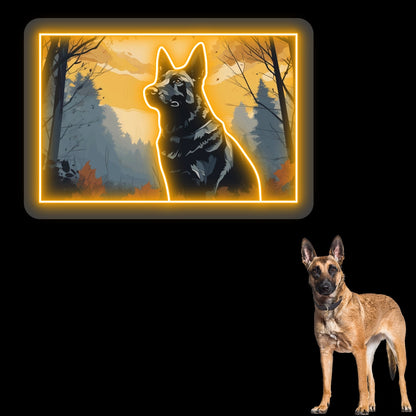 Misty Woods German Shepherd Neon Artwork in Orange LED
