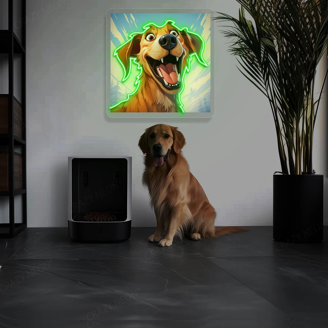 Goofy Smile Golden Retriever Neon Artwork n green color