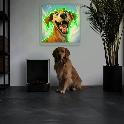 Goofy Smile Golden Retriever Neon Artwork n green color