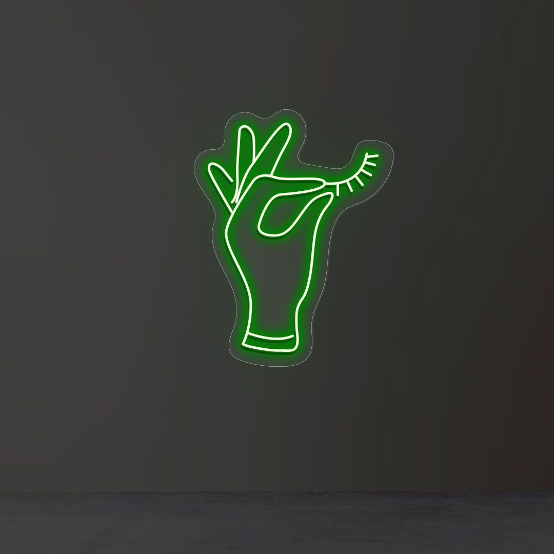 Hand Holding Eyelash Neon Sign | CNUS013090 | Green