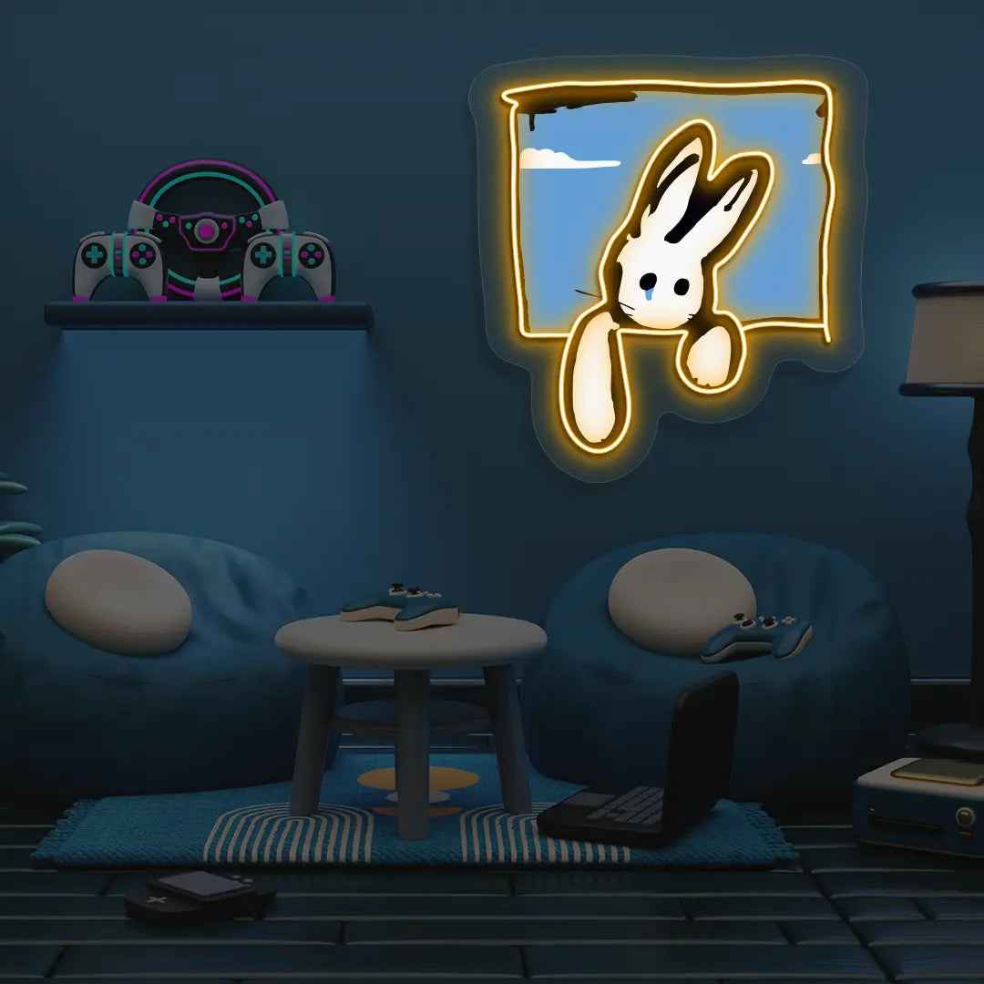 Peek-a-Bun Neon Artwork in Orange Color